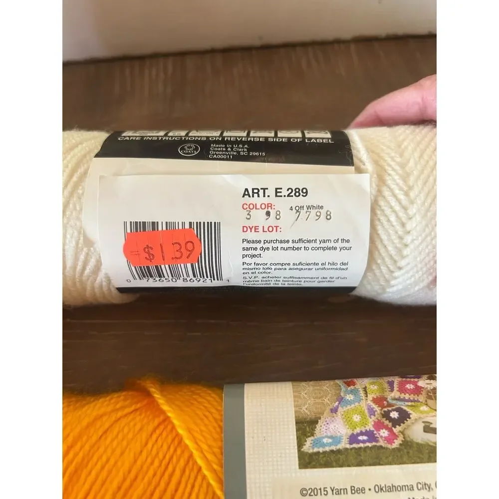 Vtg Mixed Lot Of 4 Yarn Skeins Acrylic Cotton? Saffron Mustard Yellow Off White